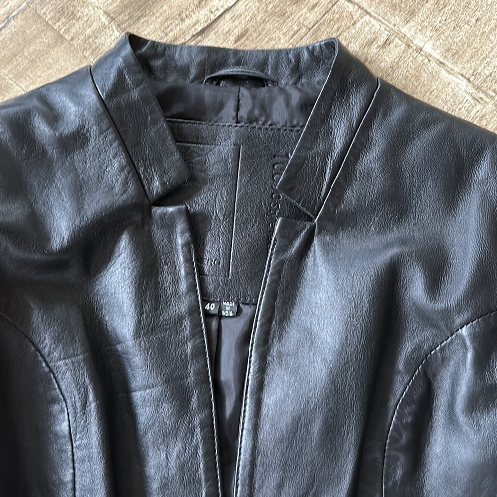 Cigno Nero 100% Leather Black Notched Lapel Jacket 40 - Picture 11 of 12